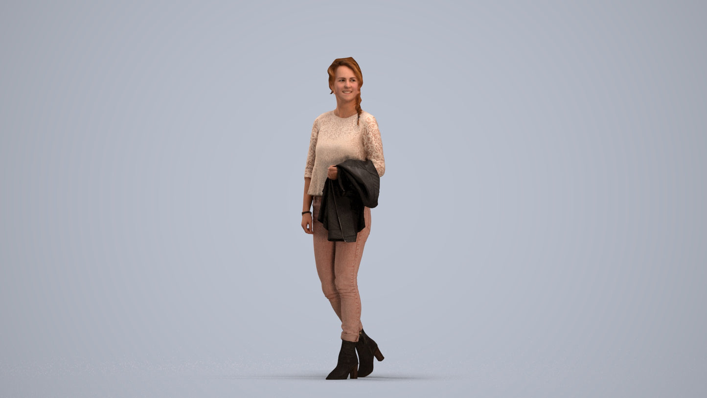 3D people model woman casual walking, scanned human for 3ds Max rendering, standing pose render