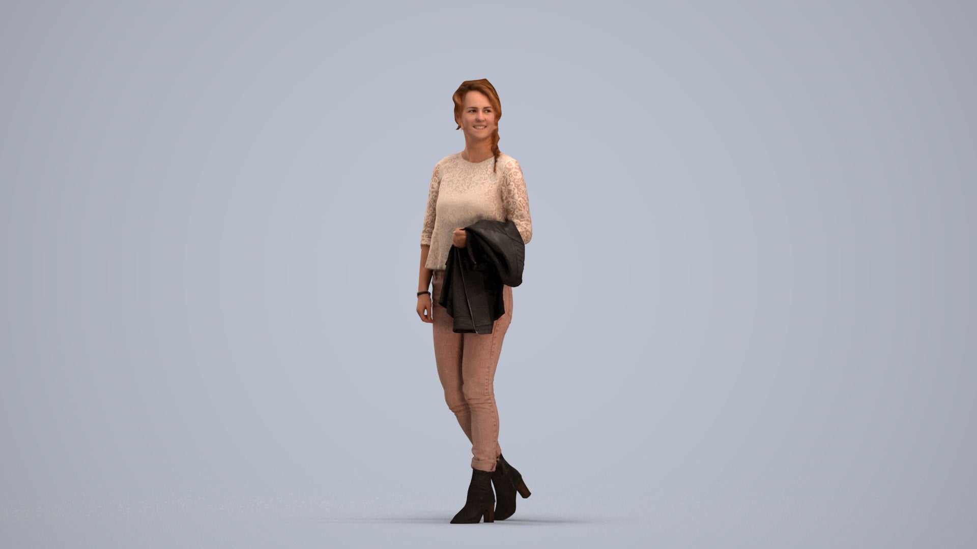 3D people model woman casual walking, scanned human for 3ds Max rendering, standing pose render