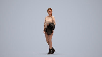 3D people model woman casual walking, scanned human for 3ds Max rendering, standing pose render