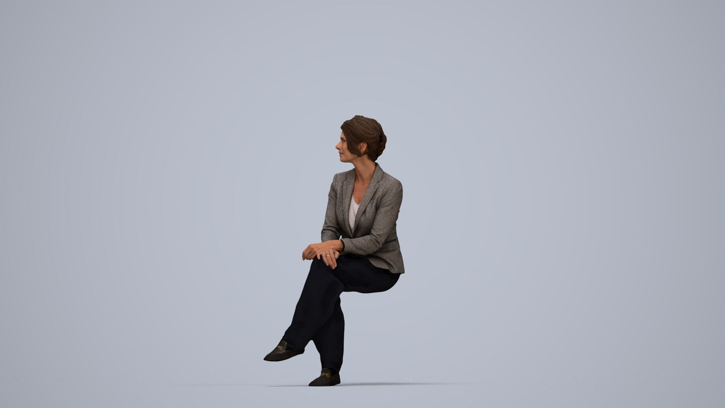 photogrammetry 3D woman business, realistic human model archviz FBX, top-down view render