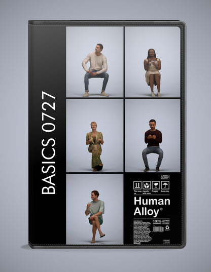 5x realistic 3D people sitting pack, scanned archviz collection for Blender and 3ds Max
