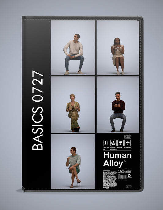 5x realistic 3D people sitting pack, scanned archviz collection for Blender and 3ds Max