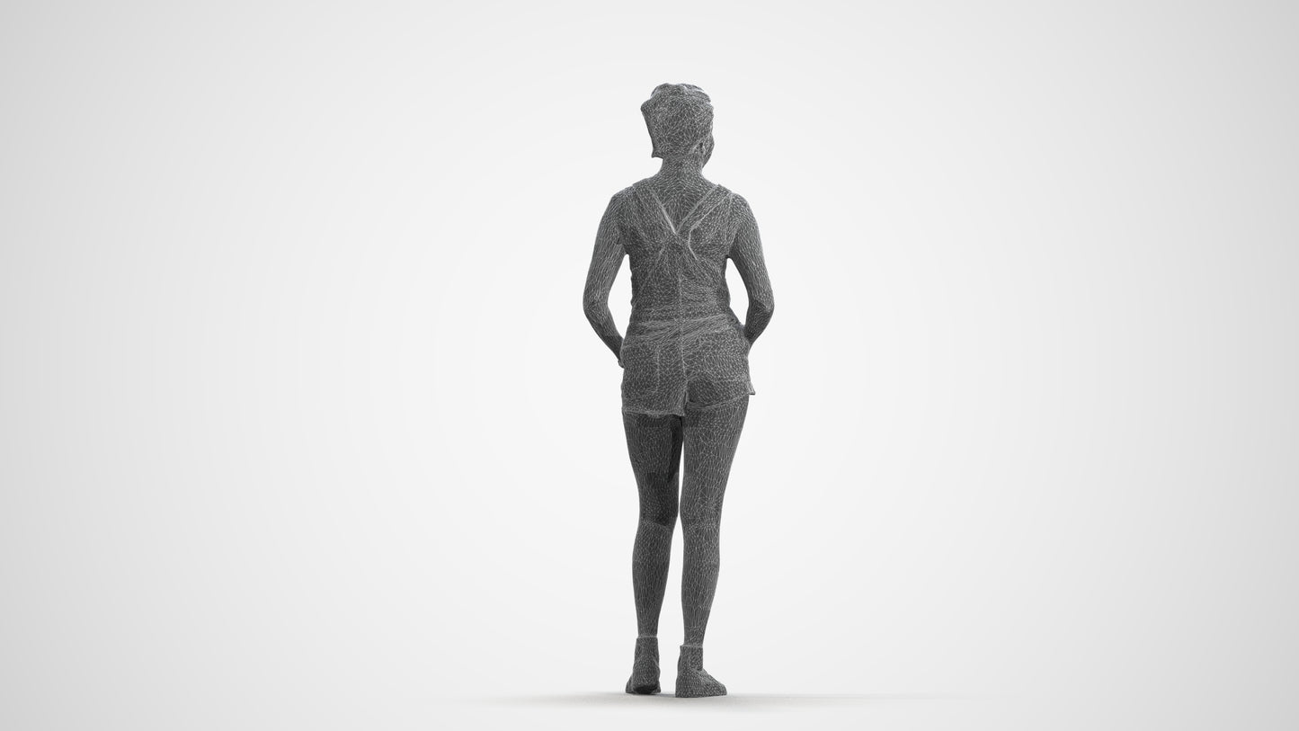 3D people model woman casual standing, scanned human for 3ds Max rendering, wireframe front view