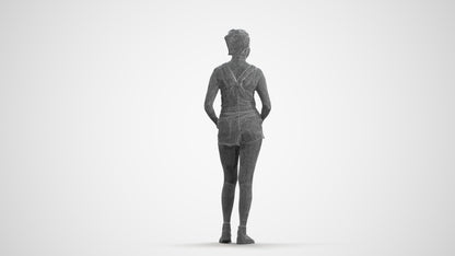 3D people model woman casual standing, scanned human for 3ds Max rendering, wireframe front view
