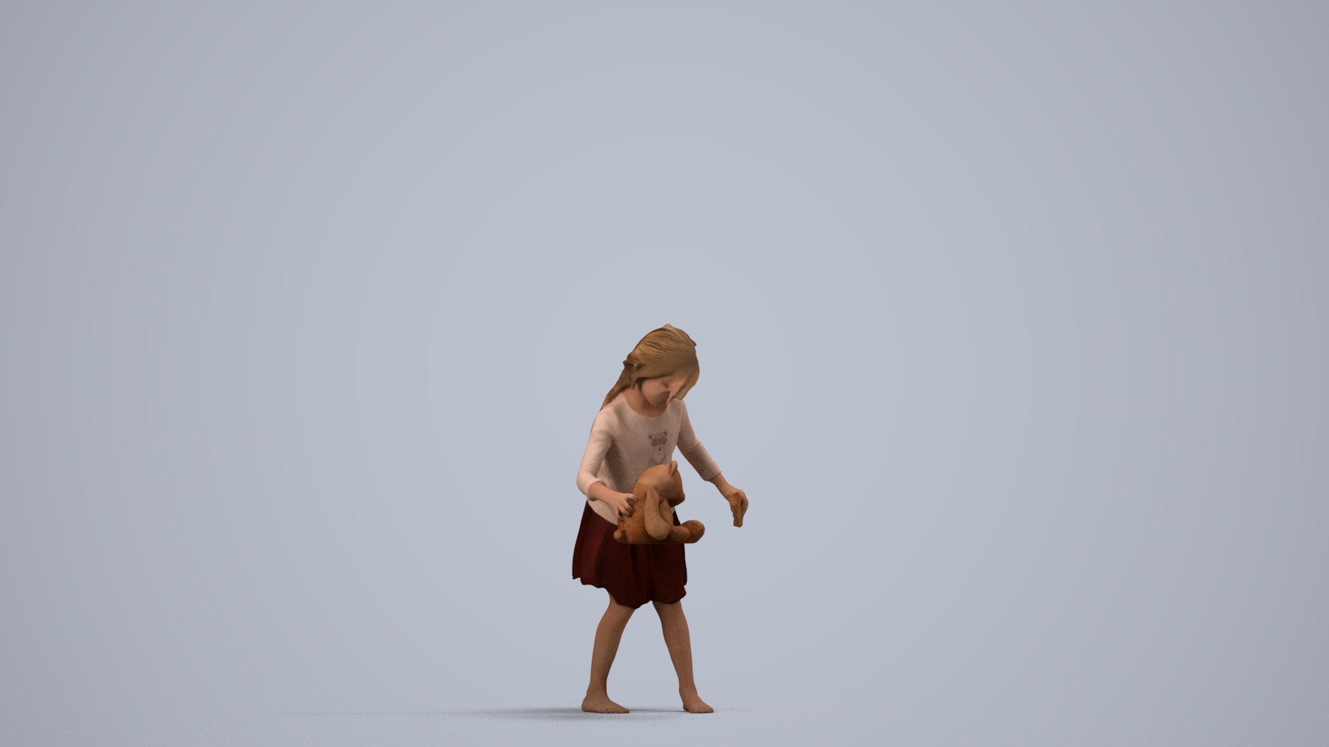 realistic 3D human girl kids, archviz people FBX OBJ for Blender, side view render