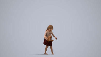 realistic 3D human girl kids, archviz people FBX OBJ for Blender, side view render
