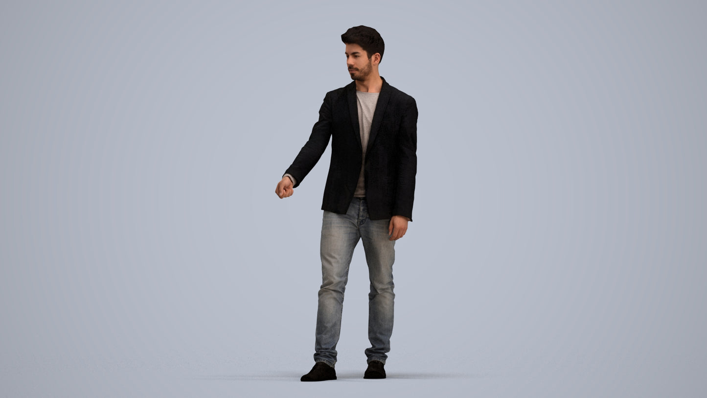 3D people model man casual door, scanned human for 3ds Max rendering, standing pose render