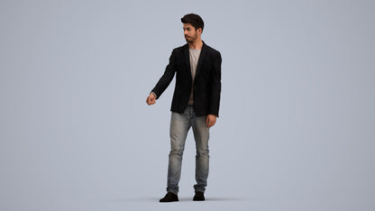3D people model man casual door, scanned human for 3ds Max rendering, standing pose render