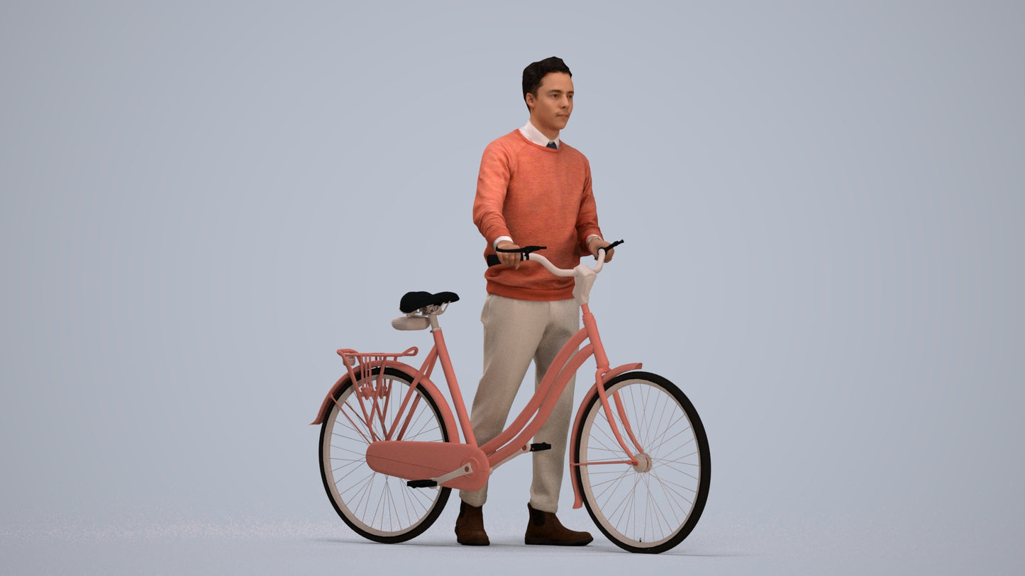 3D people model man casual cycling, scanned human for 3ds Max rendering, standing pose render