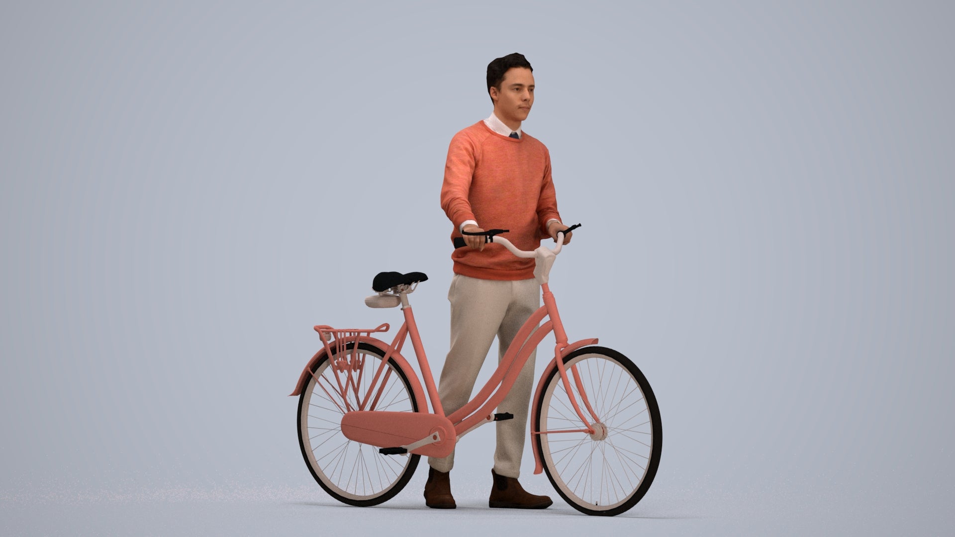 3D people model man casual cycling, scanned human for 3ds Max rendering, standing pose render