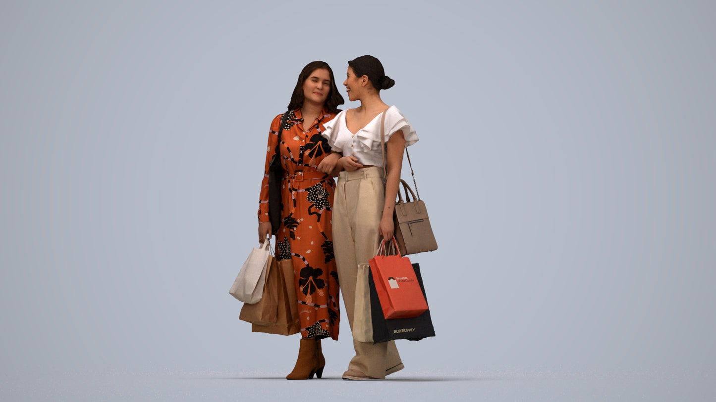 3D people model woman business mix, scanned human for 3ds Max rendering, top-down view render