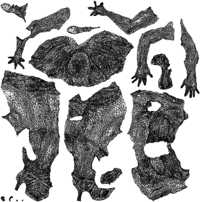 3D people model woman casual sitting, scanned human for 3ds Max rendering, wireframe top-down view