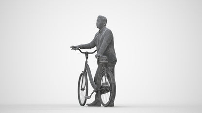 photogrammetry 3D man business cycling, realistic human model archviz FBX, wireframe back view