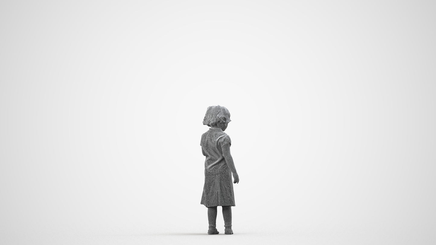 photogrammetry 3D girl kids, realistic human model archviz FBX, wireframe side view