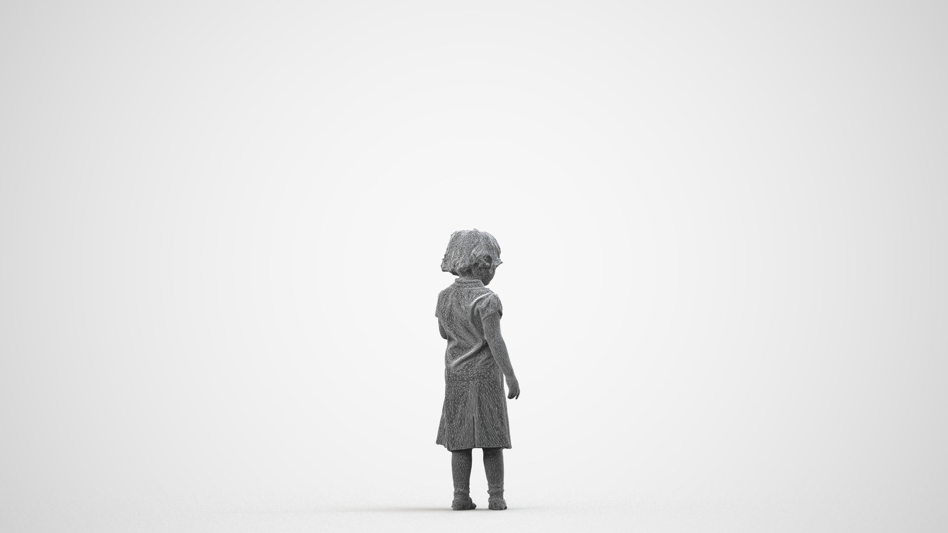 photogrammetry 3D girl kids, realistic human model archviz FBX, wireframe side view