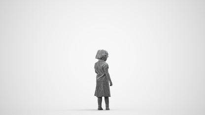 photogrammetry 3D girl kids, realistic human model archviz FBX, wireframe side view