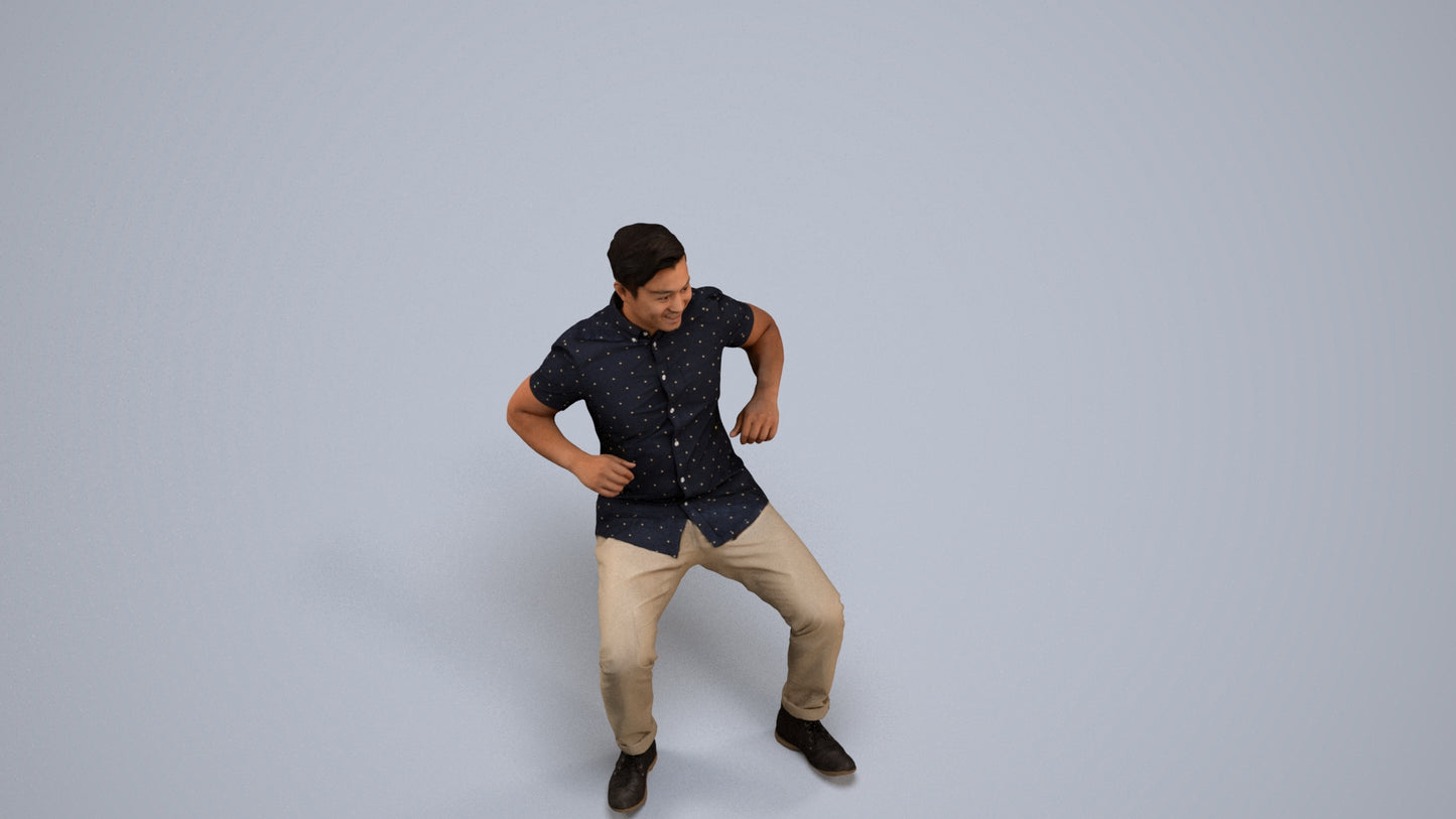 realistic 3D man casual sitting, scanned archviz people for Blender and 3ds Max, back view render
