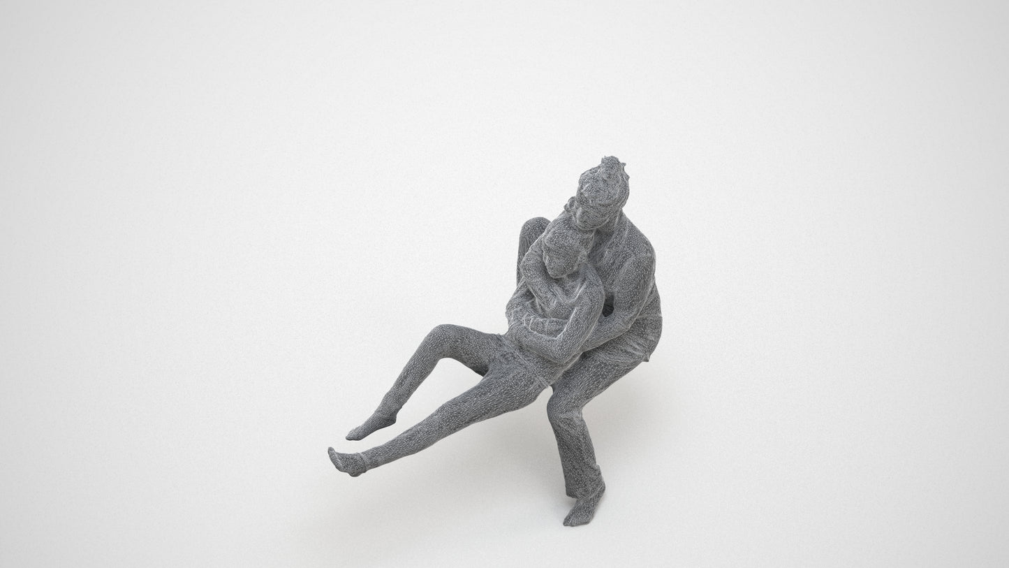 3D human model girl kids, photogrammetry scanned person for archviz, wireframe three-quarter view
