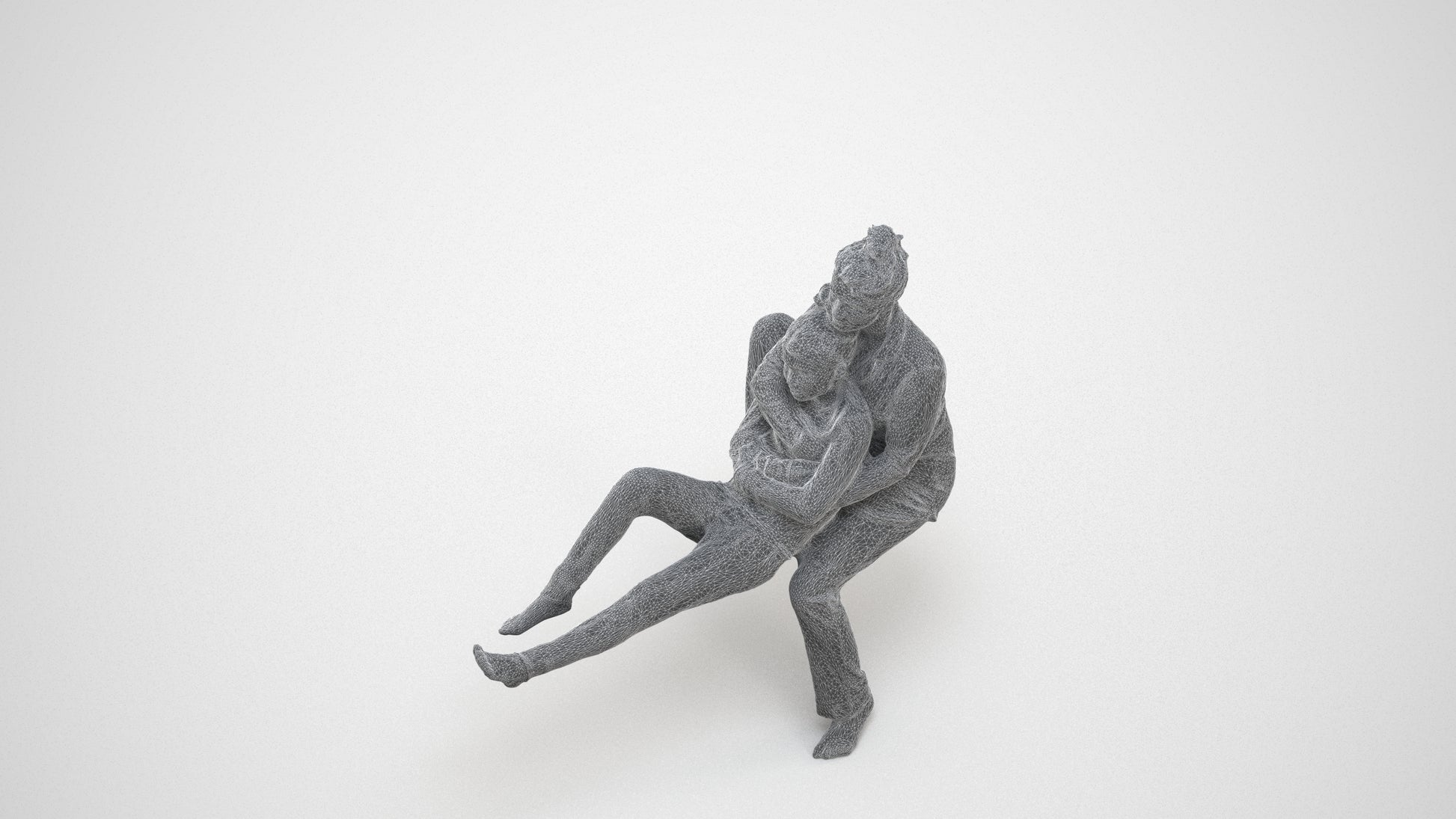 3D human model girl kids, photogrammetry scanned person for archviz, wireframe three-quarter view