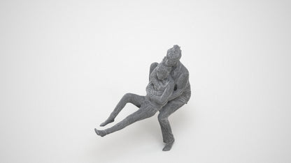 3D human model girl kids, photogrammetry scanned person for archviz, wireframe three-quarter view
