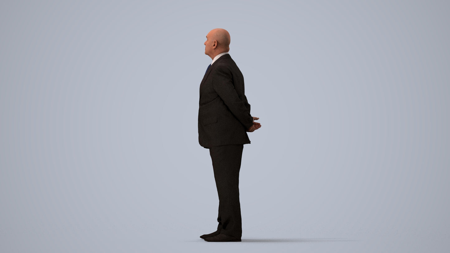 3D people model senior man business mix, scanned human for 3ds Max rendering, three-quarter view render