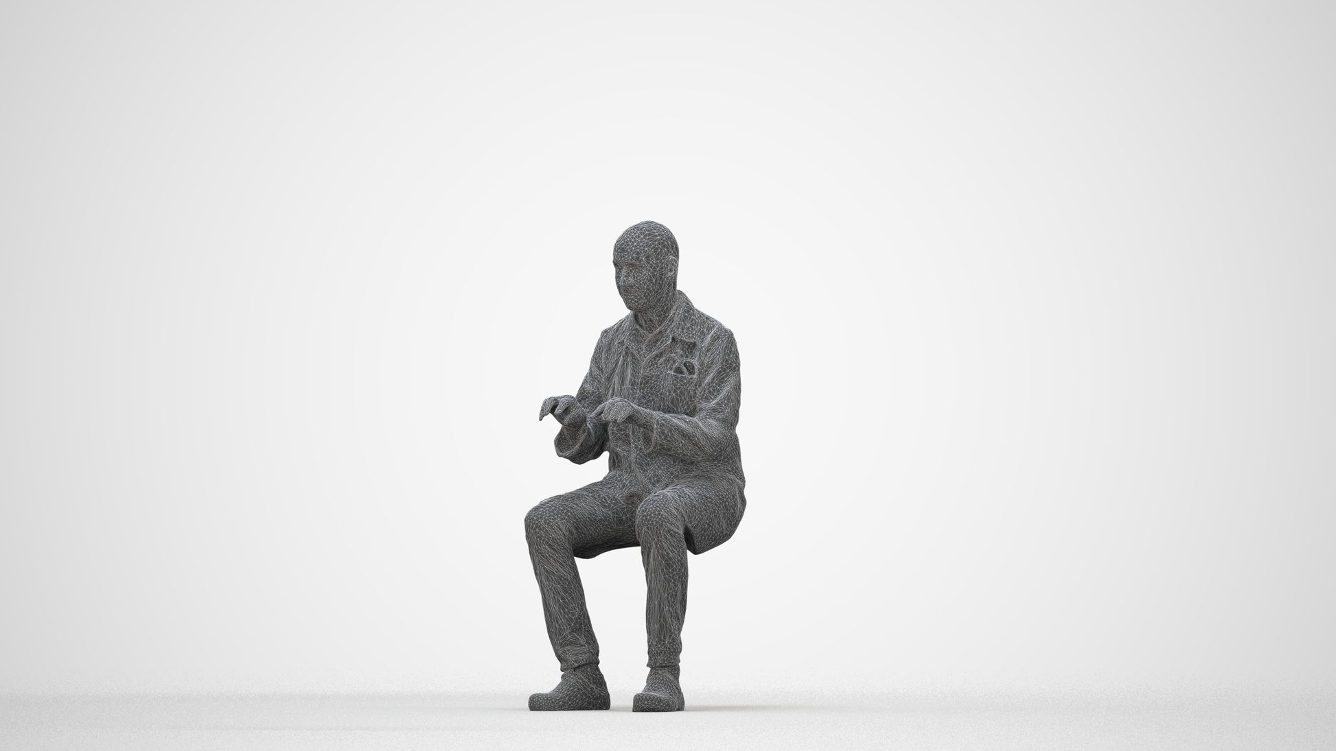 scanned 3D senior man medical, photogrammetry people for Enscape and V-Ray, wireframe back view