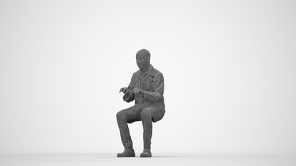 scanned 3D senior man medical, photogrammetry people for Enscape and V-Ray, wireframe back view