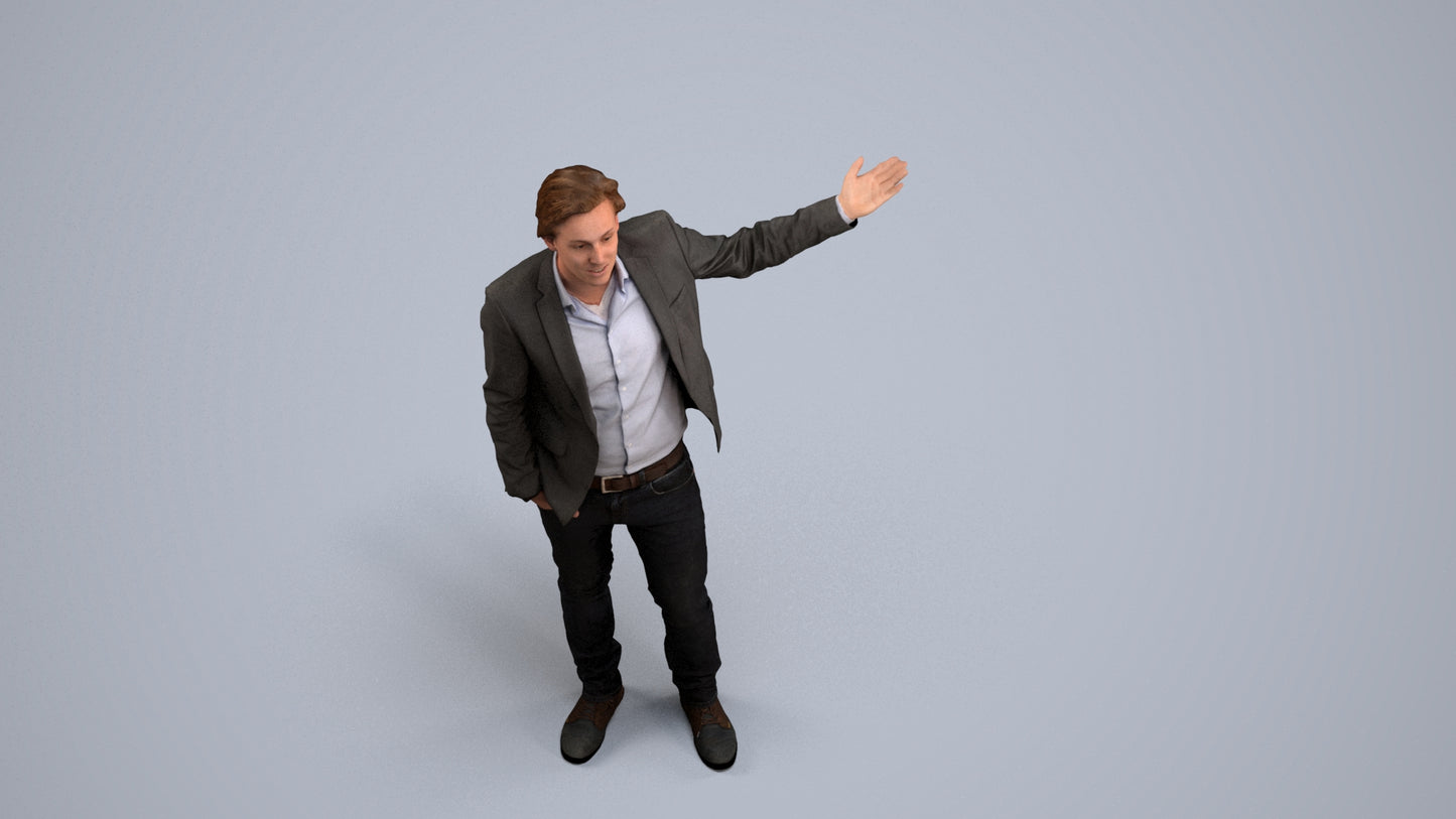 photogrammetry 3D man business, realistic human model archviz FBX, back view render