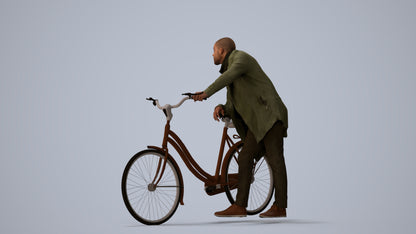 photogrammetry 3D man casual cycling, realistic human model archviz FBX, three-quarter view render