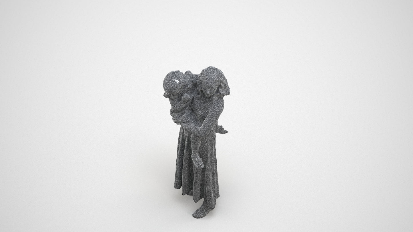 3D people model girl casual kids, scanned human for 3ds Max rendering, wireframe three-quarter view