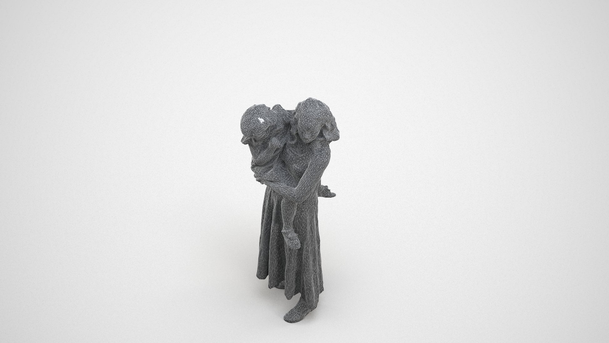 3D people model girl casual kids, scanned human for 3ds Max rendering, wireframe three-quarter view