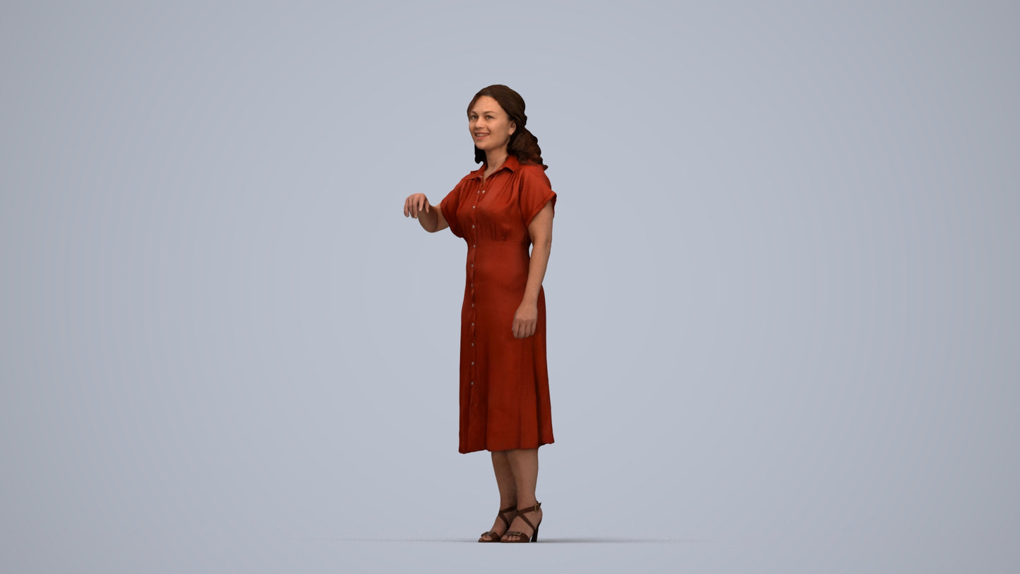 realistic 3D woman casual standing, scanned archviz people for Blender and 3ds Max, top-down view render