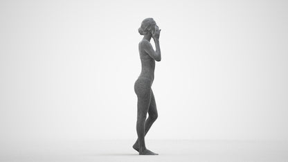 realistic 3D human woman bathroom, archviz people FBX OBJ for Blender, wireframe side view