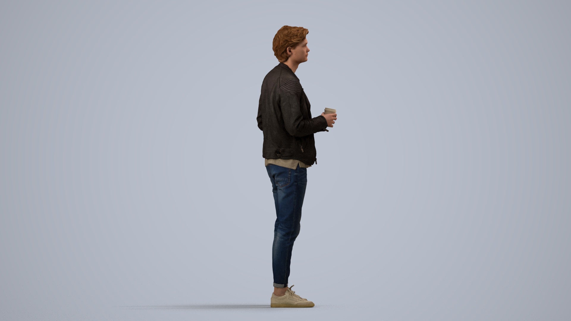 photogrammetry 3D man casual standing, realistic human model archviz FBX, side view render