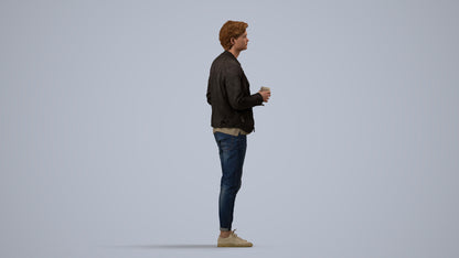photogrammetry 3D man casual standing, realistic human model archviz FBX, side view render