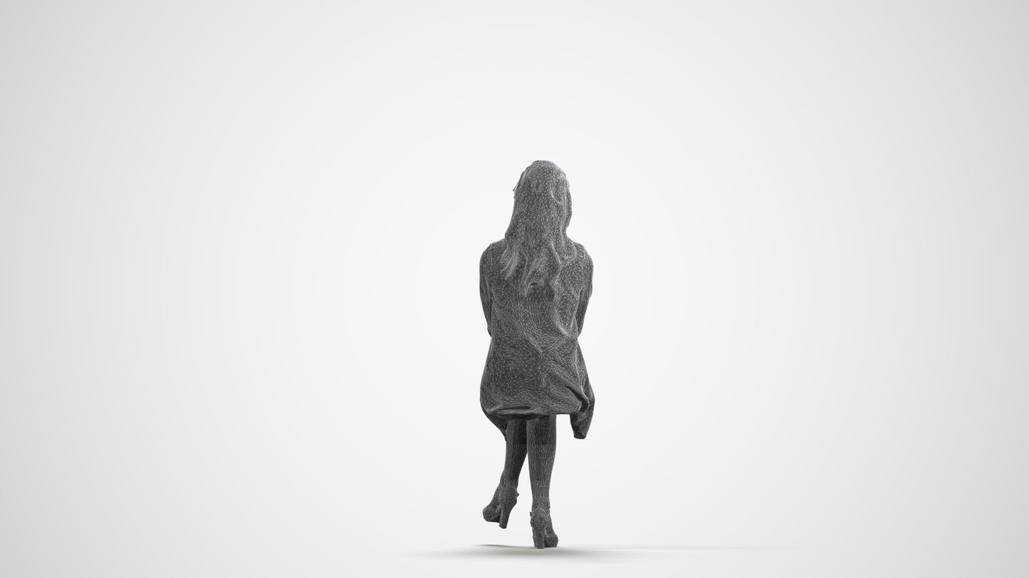photogrammetry 3D woman business sitting, realistic human model archviz FBX, wireframe front view