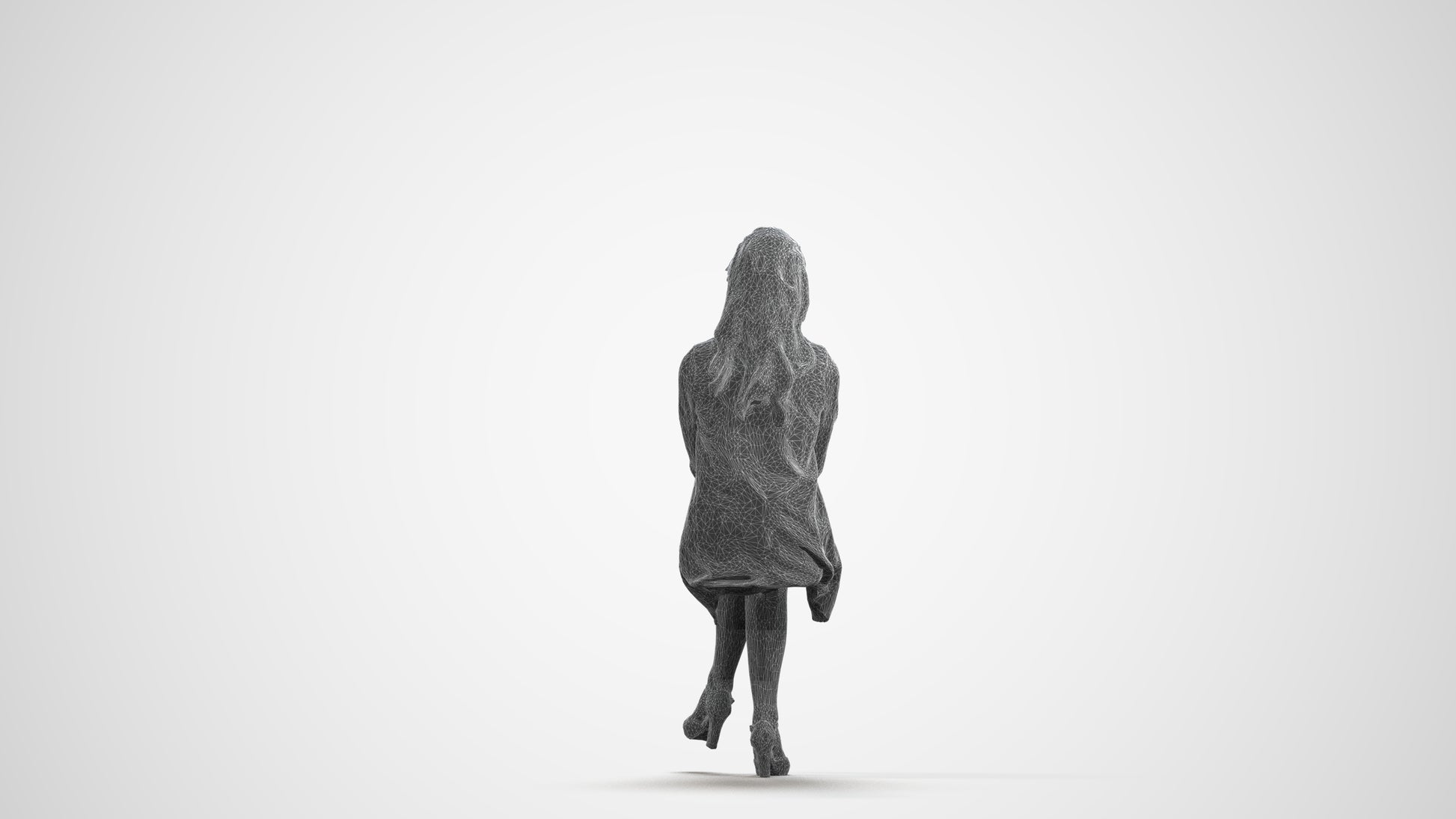 photogrammetry 3D woman business sitting, realistic human model archviz FBX, wireframe front view
