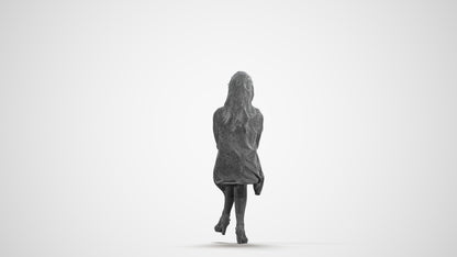 photogrammetry 3D woman business sitting, realistic human model archviz FBX, wireframe front view