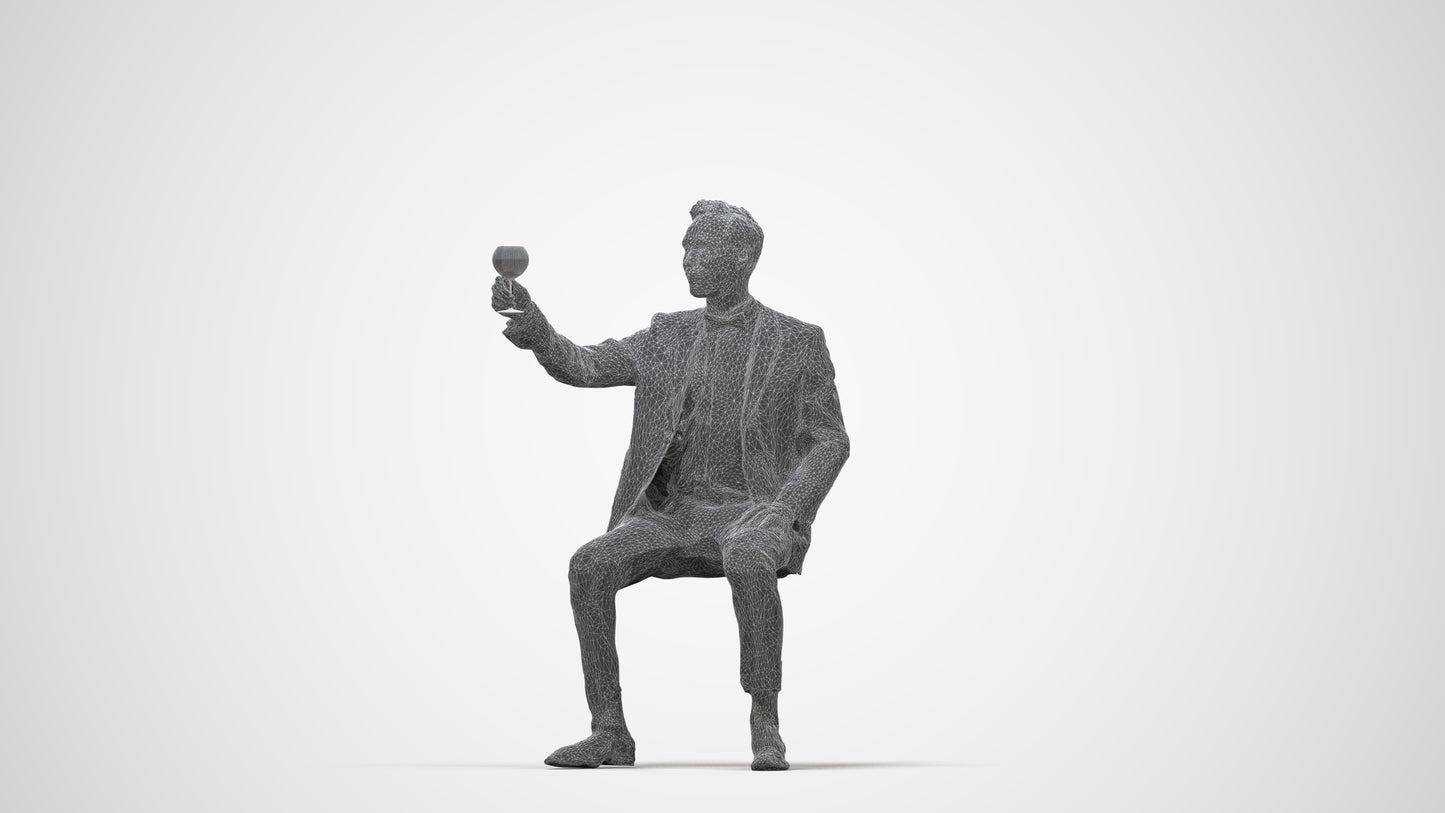 realistic 3D man formal formalaffairs, scanned archviz people for Blender and 3ds Max, wireframe back view