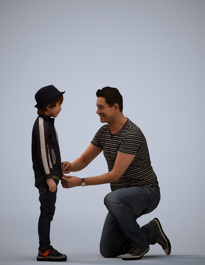 realistic 3D boy casual kids, scanned archviz people for Blender and 3ds Max