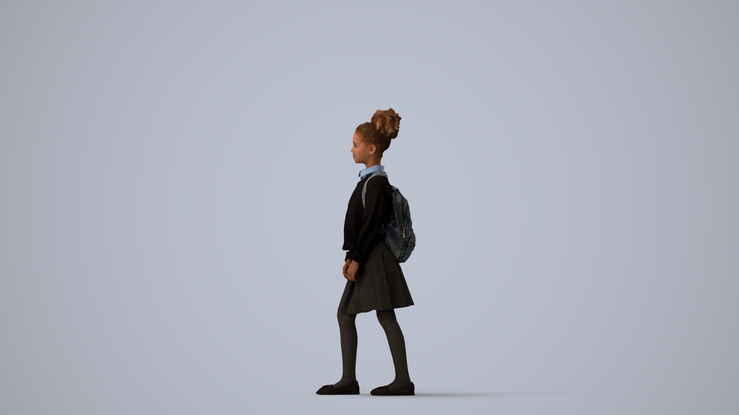 realistic 3D human girl kids, archviz people FBX OBJ for Blender, three-quarter view render