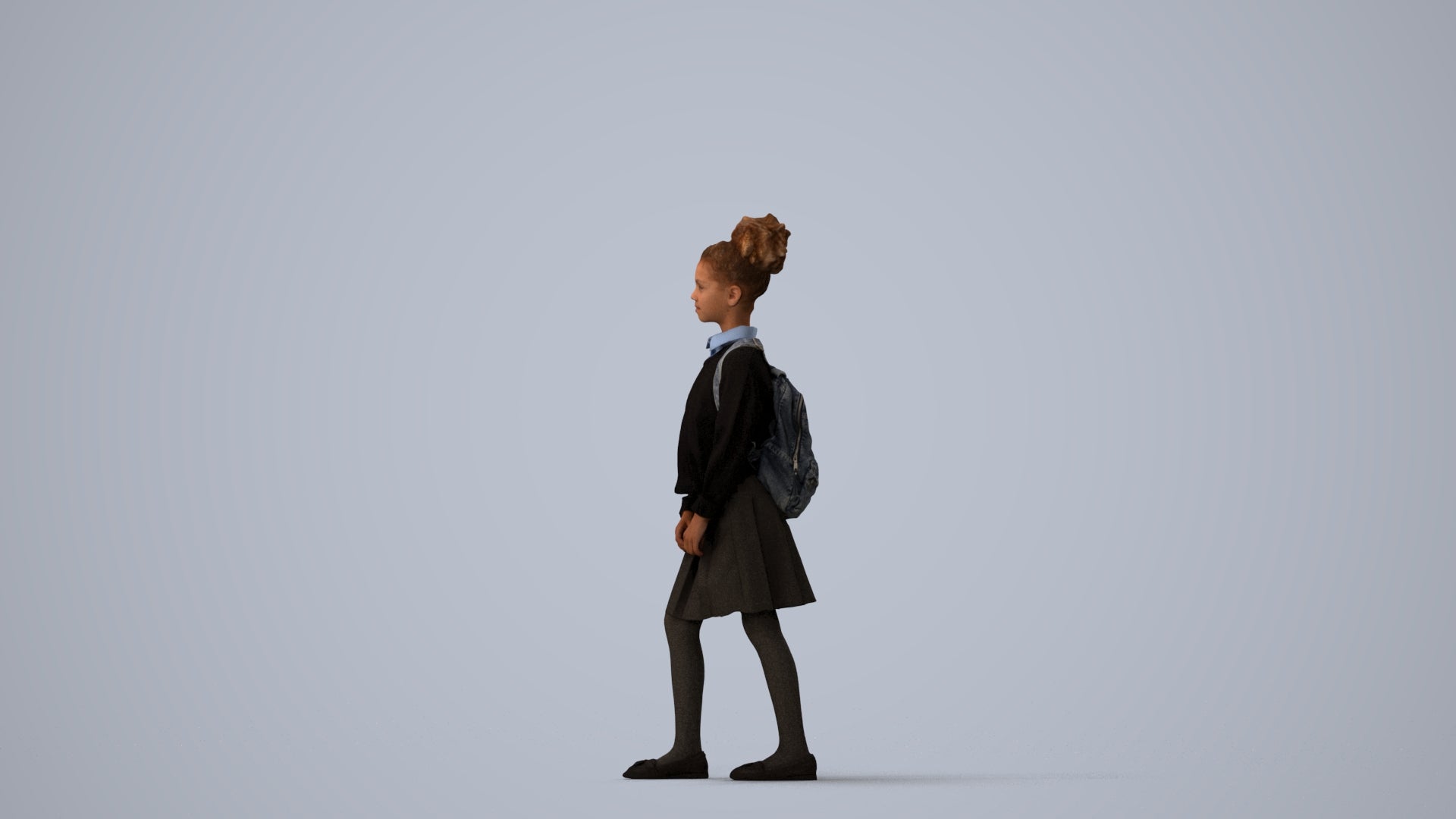 realistic 3D human girl kids, archviz people FBX OBJ for Blender, three-quarter view render