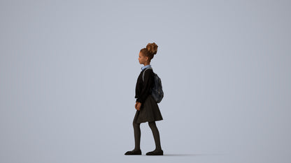 realistic 3D human girl kids, archviz people FBX OBJ for Blender, three-quarter view render