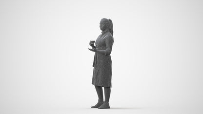 realistic 3D woman hospitality, scanned archviz people for Blender and 3ds Max, square thumbnail