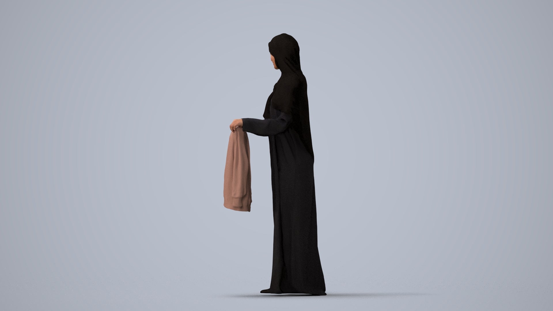 scanned 3D woman standing, photogrammetry people for Enscape and V-Ray, three-quarter view render