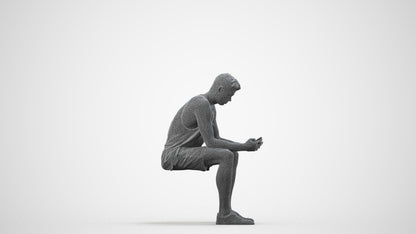 3D people model man casual sitting, scanned human for 3ds Max rendering, wireframe side view