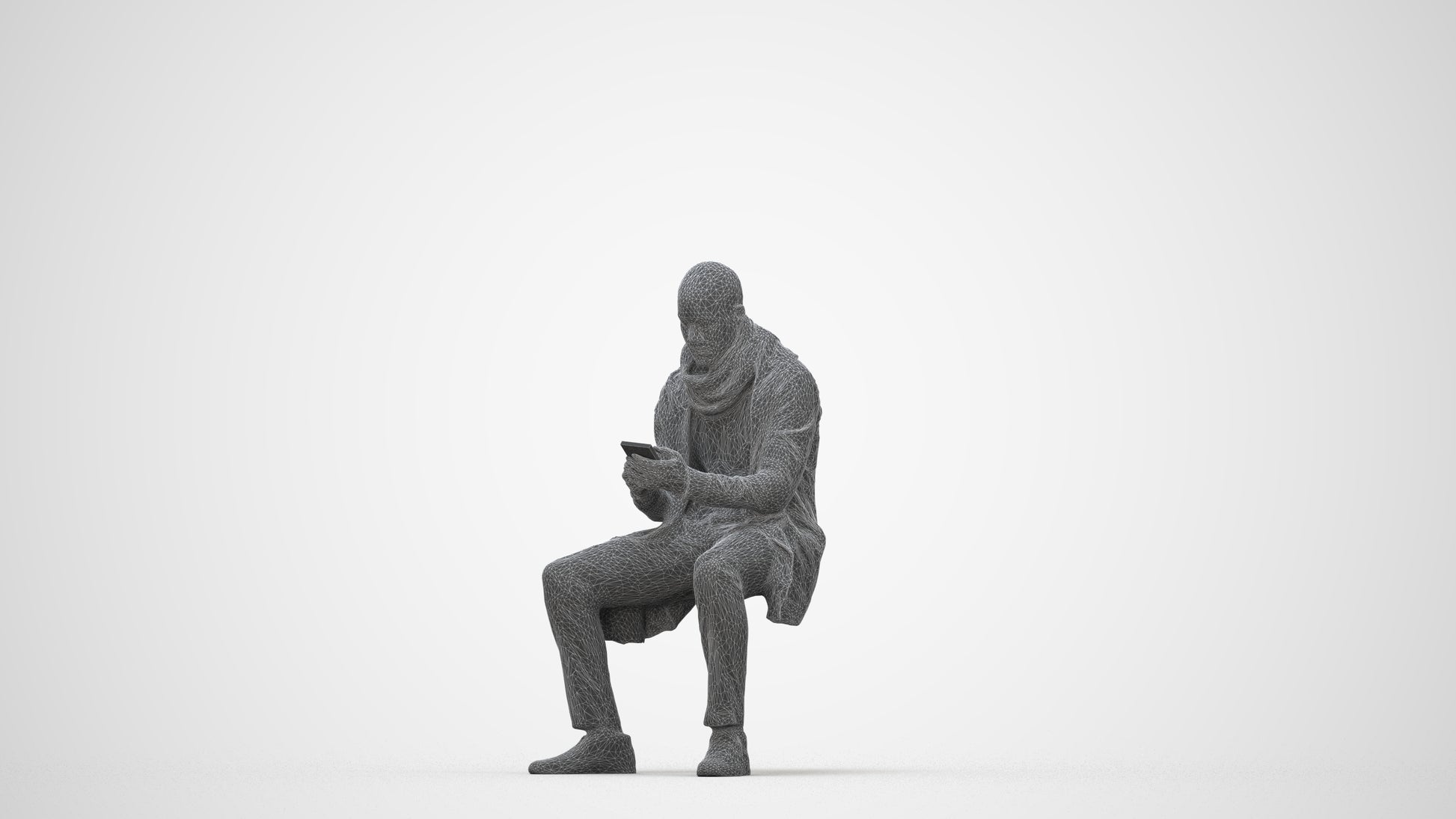 realistic 3D man casual sitting, scanned archviz people for Blender and 3ds Max, wireframe back view