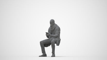 realistic 3D man casual sitting, scanned archviz people for Blender and 3ds Max, wireframe back view