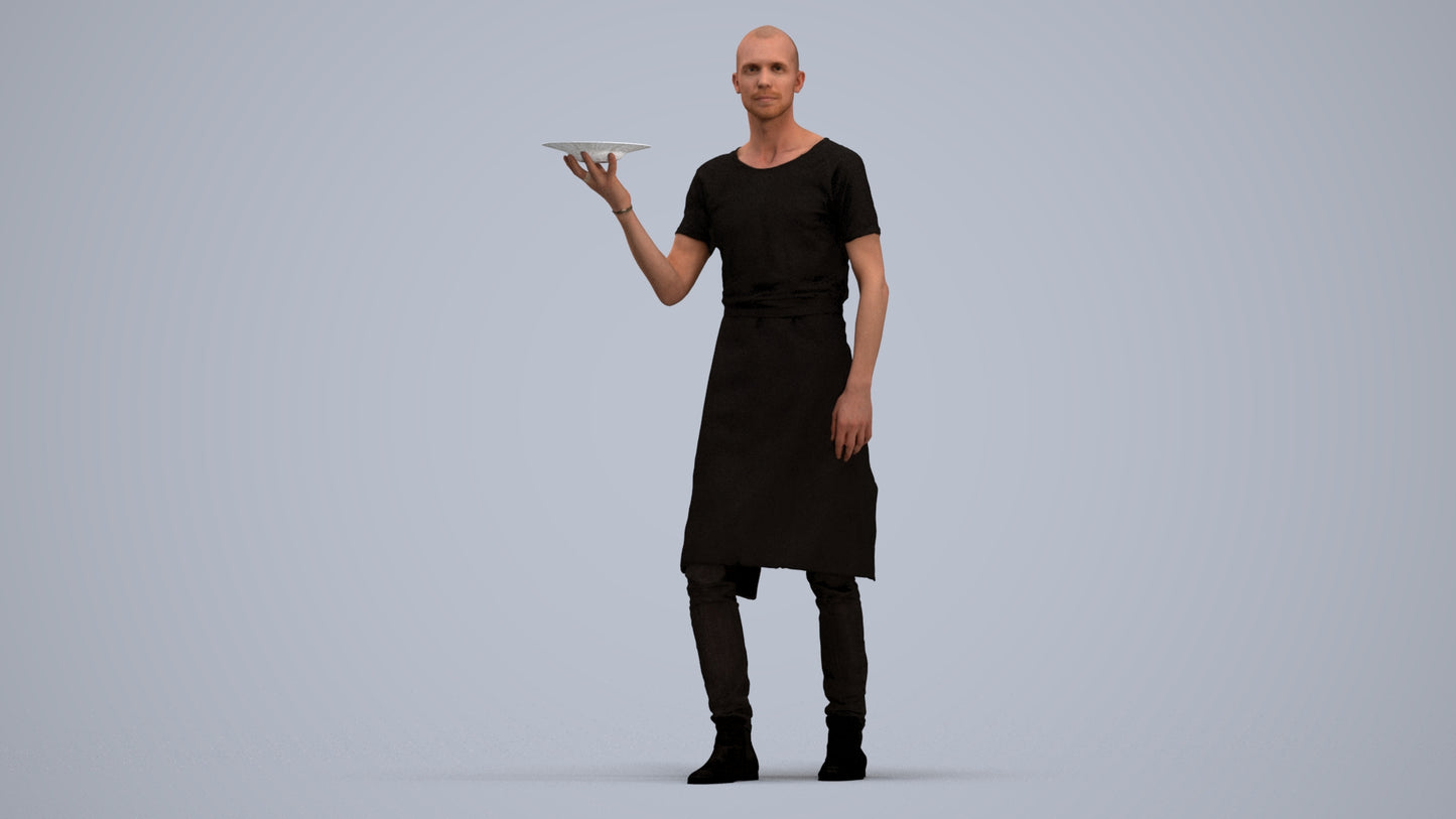 realistic 3D human man hospitality, archviz people FBX OBJ for Blender, standing pose render