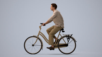 3D scanned man cycling casual, photorealistic archviz people for Enscape and SketchUp, three-quarter view render